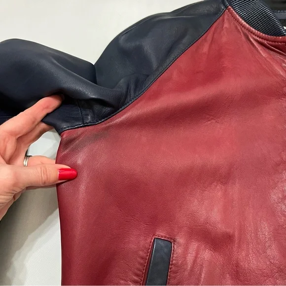 Dsquared2 Red Blue Leather Bomber Jacket